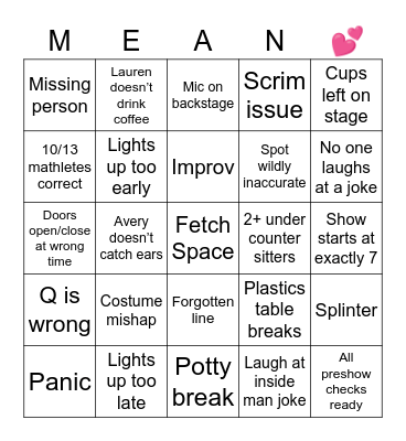 Mean Girls Tech Bingo Card