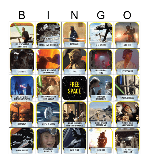 Star Wars Bingo Card