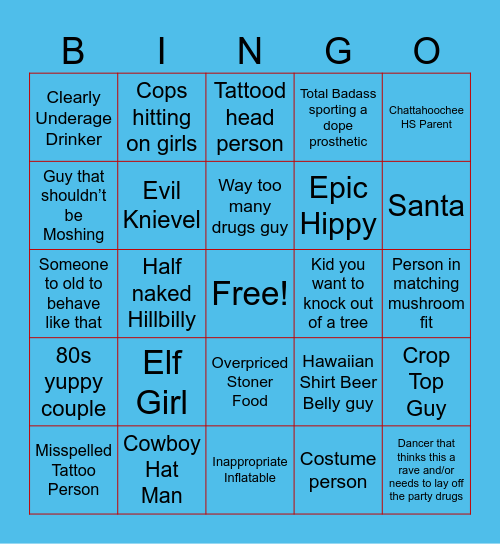 Shaky Knees Bingo Card