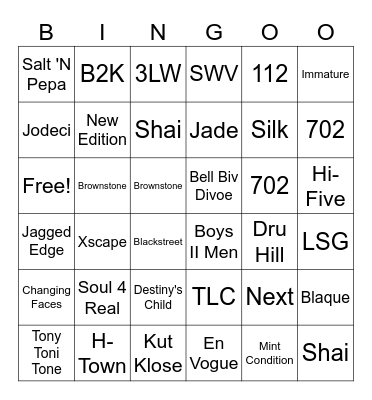 90's/00's R&B Groups Bingo Card