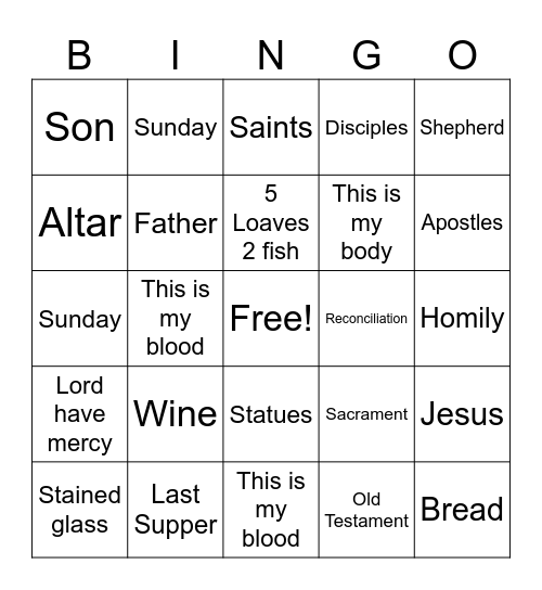 Sunday School Bingo Card