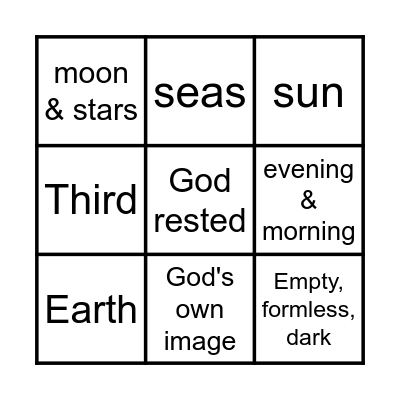 The Days of Creation Bingo Card