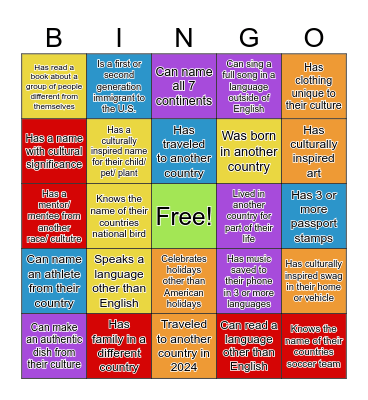 Diversity Potluck Bingo - Find Someone Who Bingo Card