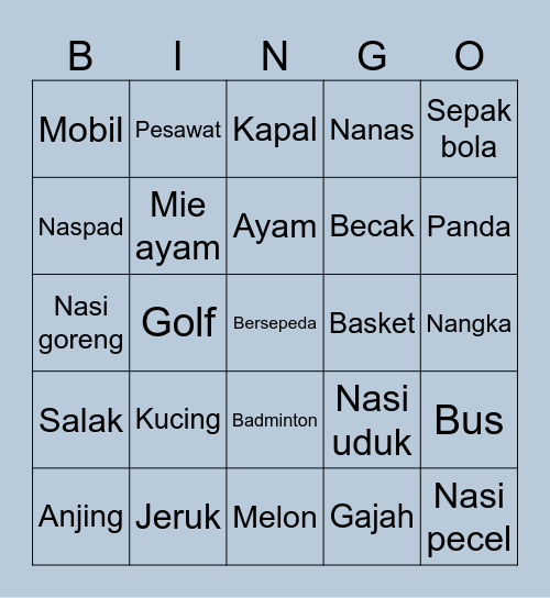 Bingo Yujinie Bingo Card