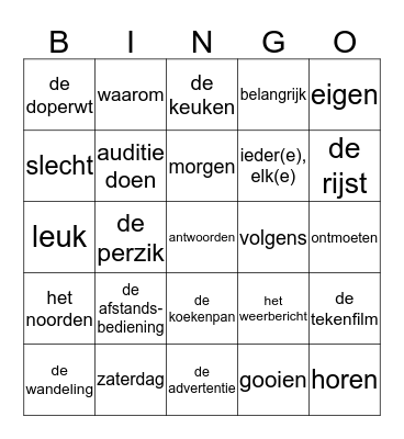 2GT woordbingo chapitre 1, 2, 3 Bingo Card