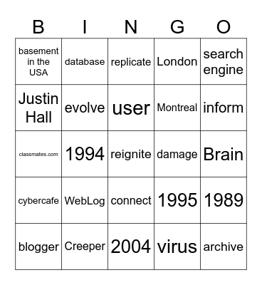 Internet Firsts Bingo Card