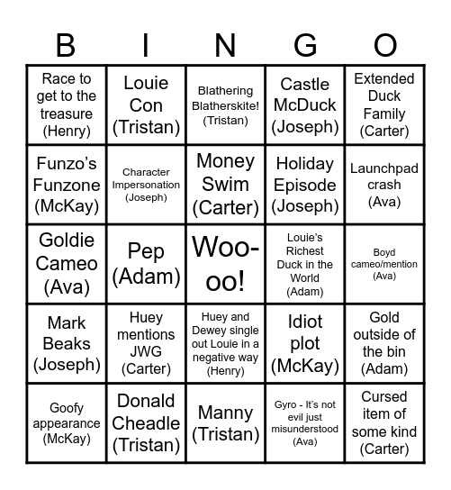 Ducktales! Bingo Card