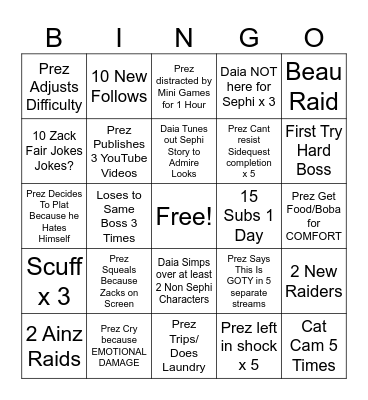 FF7 Rebirth Bingo Card