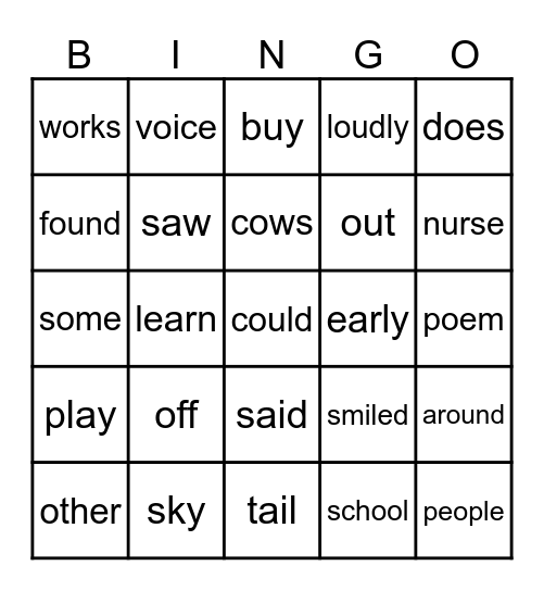 Intervention Group Bingo Card