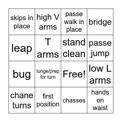 Ballet Bingo Card