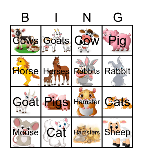 FARM ANIMALS Bingo Card