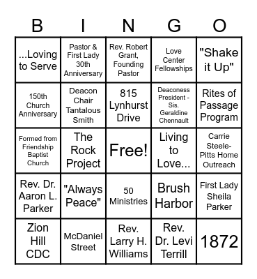 All About Zion Hill Bingo Card