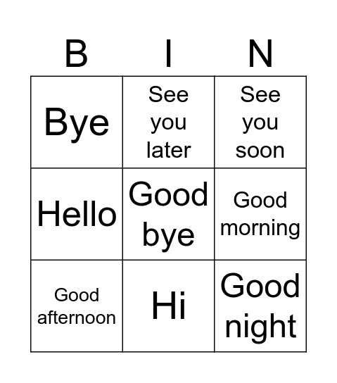 Greetings Bingo Card