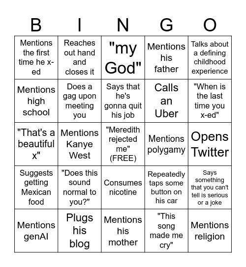 Hanging out with Thorne Bingo Card