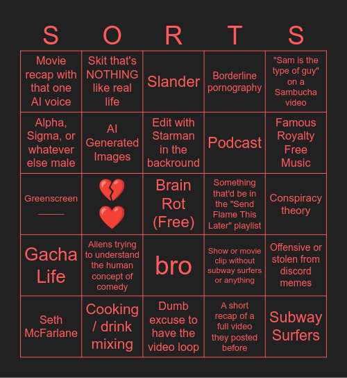 Shortsgo Bingo Card
