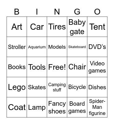 Yard Sale Bingo Card