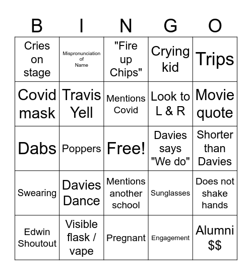 5:30 Commencement Bingo Card