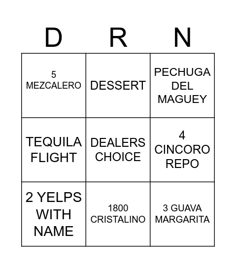 CINCO BINGO Card