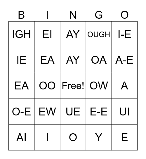 Vowel Team Bingo Card