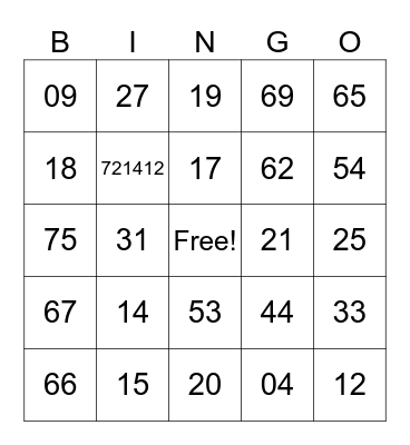 bingooo Bingo Card