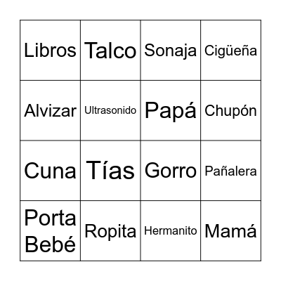 Ofelia's Baby Shower Bingo Card