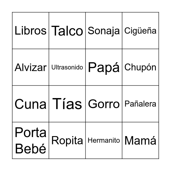 Ofelia's Baby Shower Bingo Card