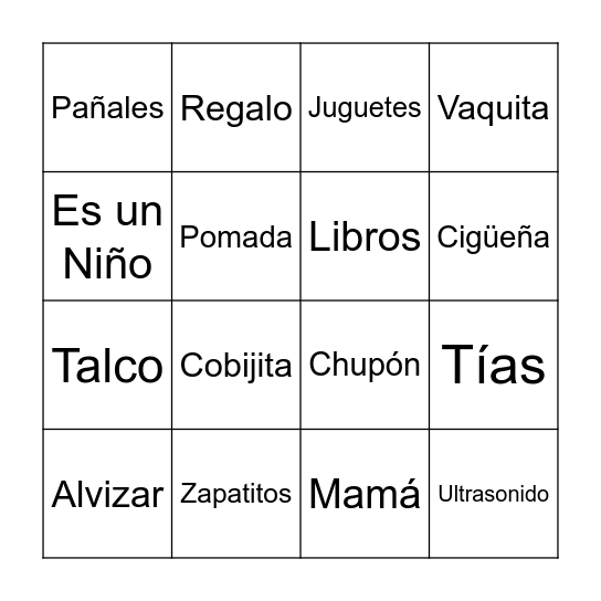 Ofelia's Baby Shower Bingo Card