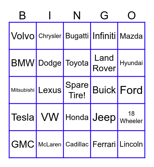 CARS Bingo Card
