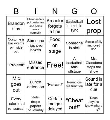 High School Musical Show Week Bingo Card