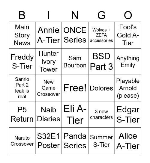 COA Finals News Bingo Card