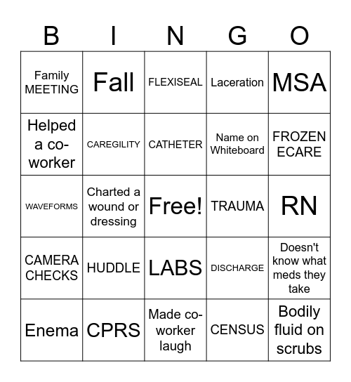 Nurses Week BINGO Card