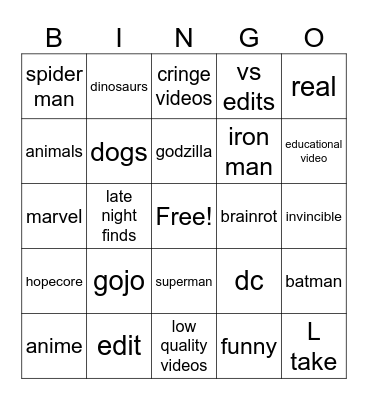 Untitled Bingo Card