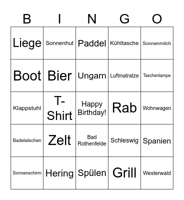 Camping Bingo Card