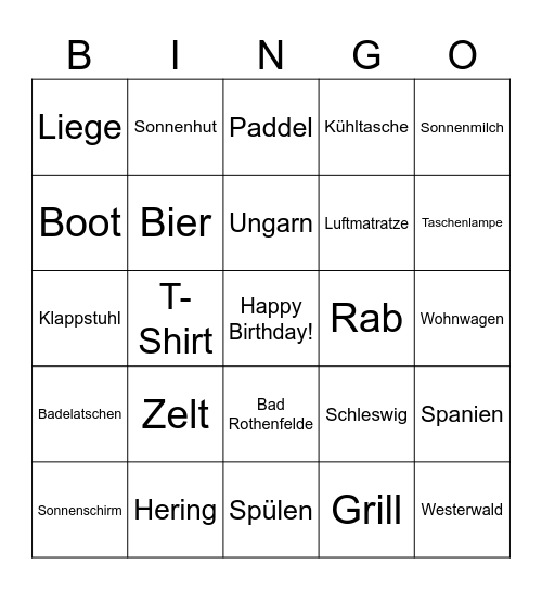 Camping Bingo Card