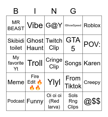 YT Bingo Card