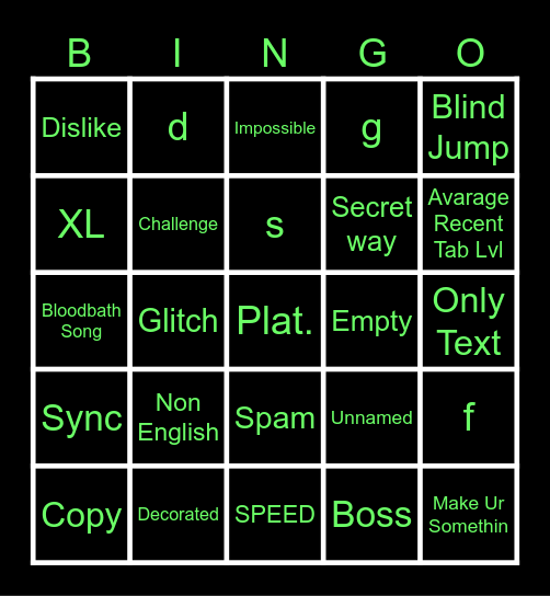 Recent Tab Bingo Card