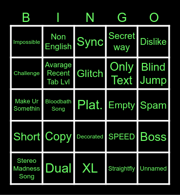 Recent Tab Bingo Card