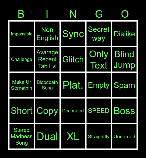 Recent Tab Bingo Card