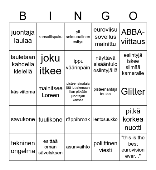 EUROVIISU 2024 Bingo Card