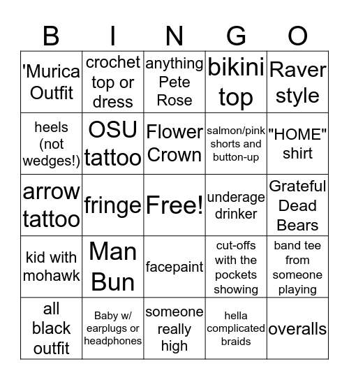 Bunbury Bingo Card