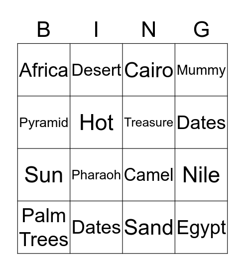 Walk Like An Egyptian  Bingo Card