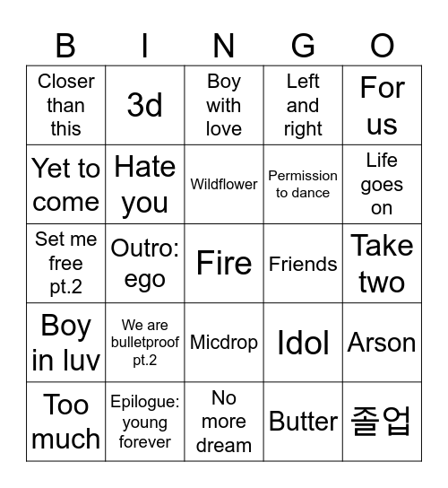 @googiechocochip Bingo Card