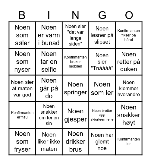 Lokes Komfirmasjon Bingo Card