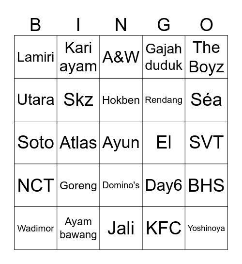 Bingo berpola Bingo Card