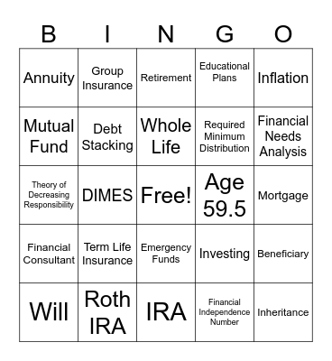 Financial Bingo Card