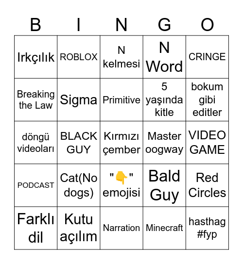 YOUTUBE SHORTS Bingo Card