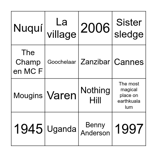 Trip down memory lane BINGO Card