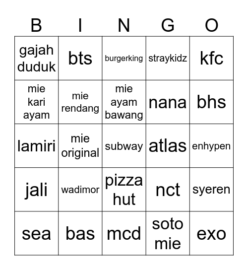 Untitled Bingo Card