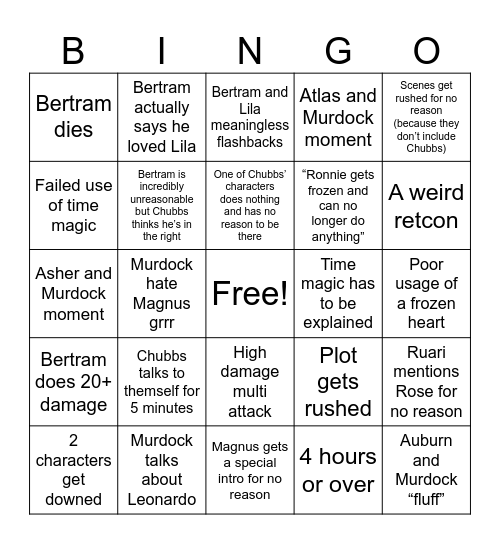 Rainstorm Bingo Card