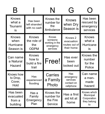Disaster Preparedness Bingo Card